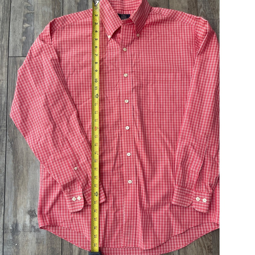 Brooks Brothers 346 Mens Red Gingham Non-Iron Cotton Button Down Shirt Size M - Picture 3 of 7